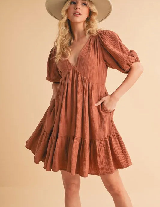 Aemi+Co Tied Back Ruffled Short Sleeve Mini Dress | Daverri Fashions