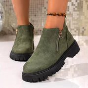 Green Bria Round Toe Side Zip Ankle Boots | Boots Daverri Fashions