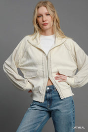 OATMEAL Umgee Two-Way Jacquard Zip-Up Jacket | Daverri Fashions