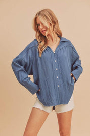 Aemi + Co Raw Hem Button Down Raglan Sleeve Shirt | Shirts Daverri Fashions