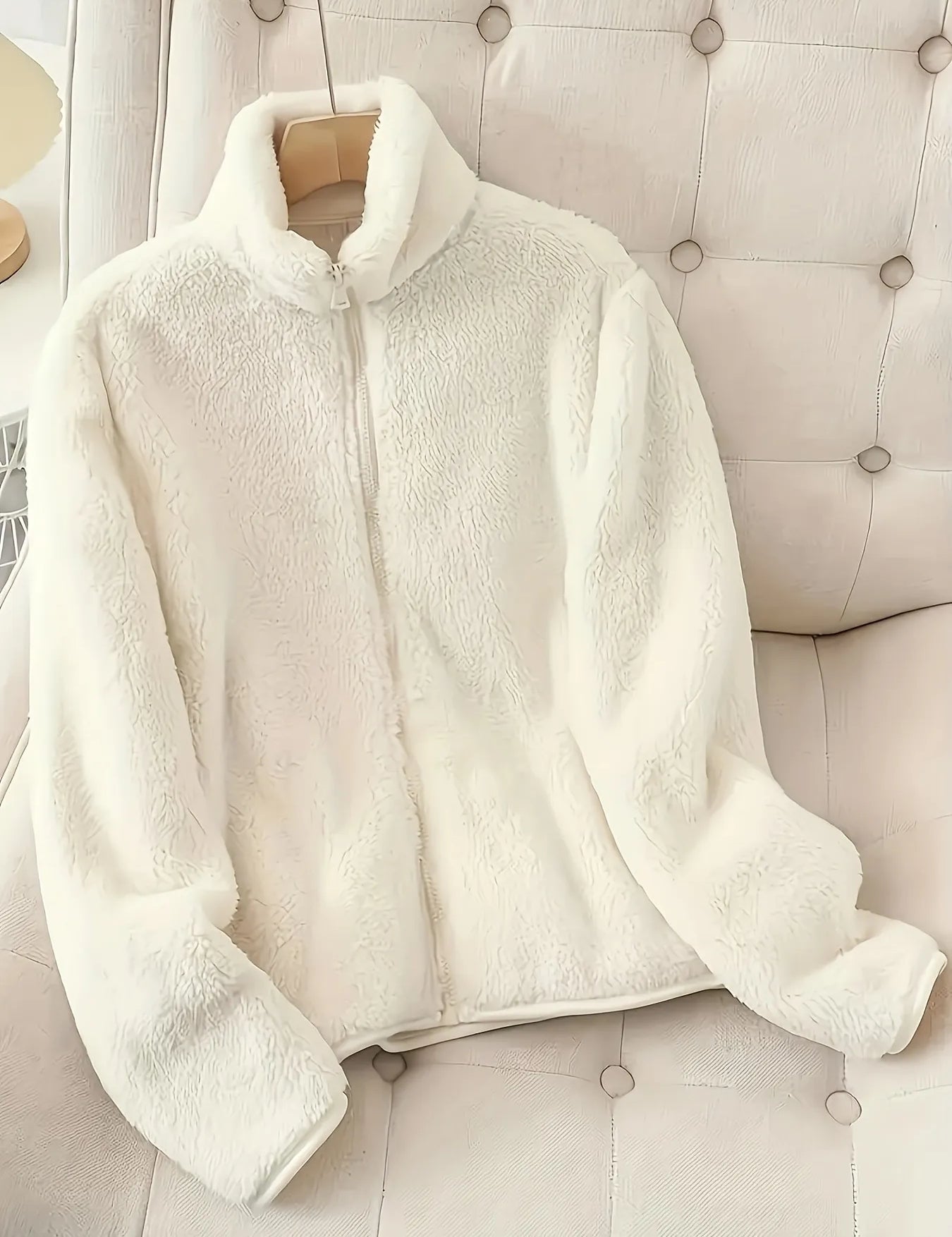 White Fleece Long Sleeve Zip-Up Jacket | Jackets Daverri Fashions