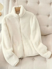 White Fleece Long Sleeve Zip-Up Jacket | Jackets Daverri Fashions