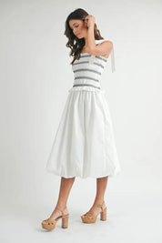 MABLE Smocked Bodice Bubble Midi Dress | Daverri Fashions