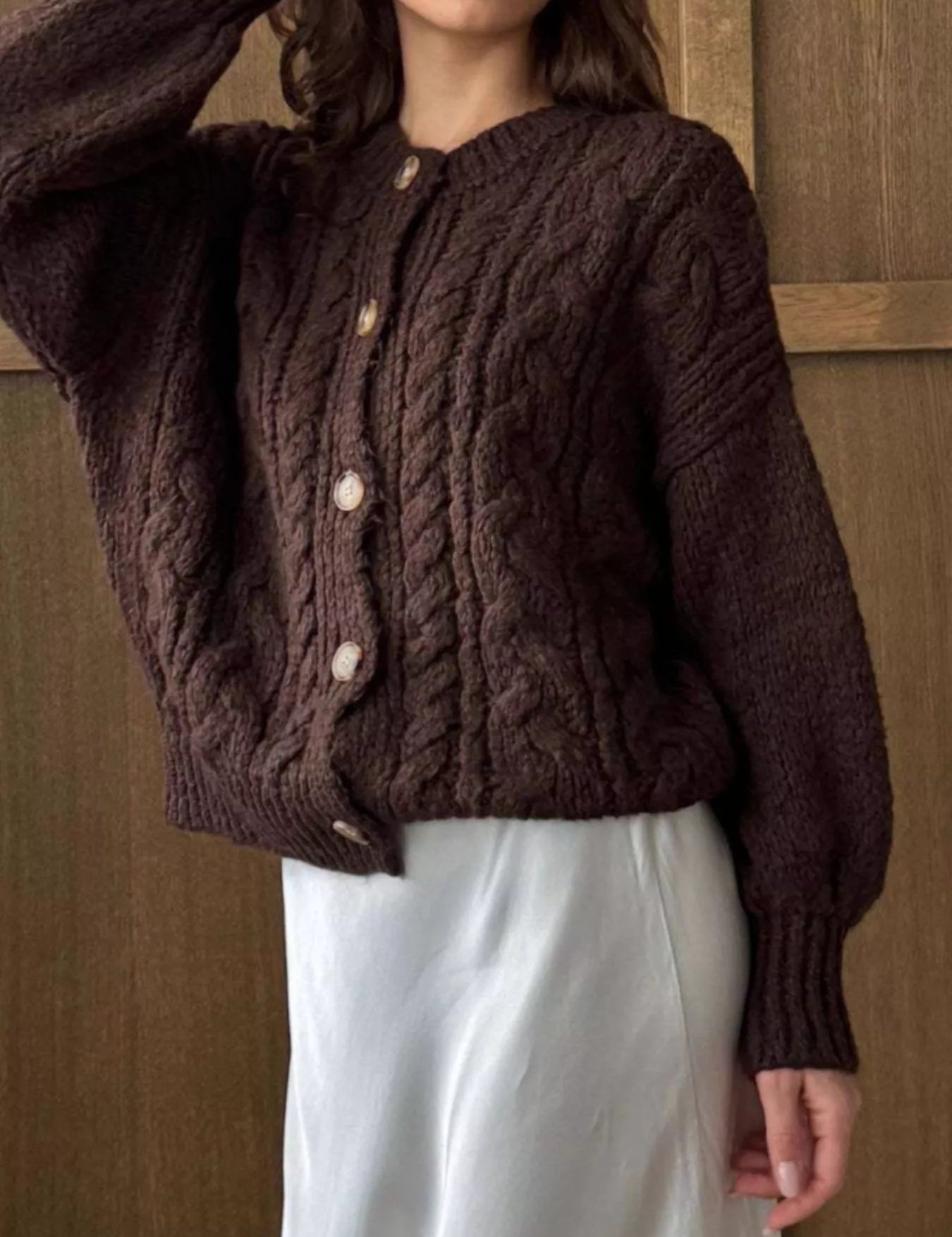 Cable Knit Button-Down Cardigan | Cardigans Daverri Fashions