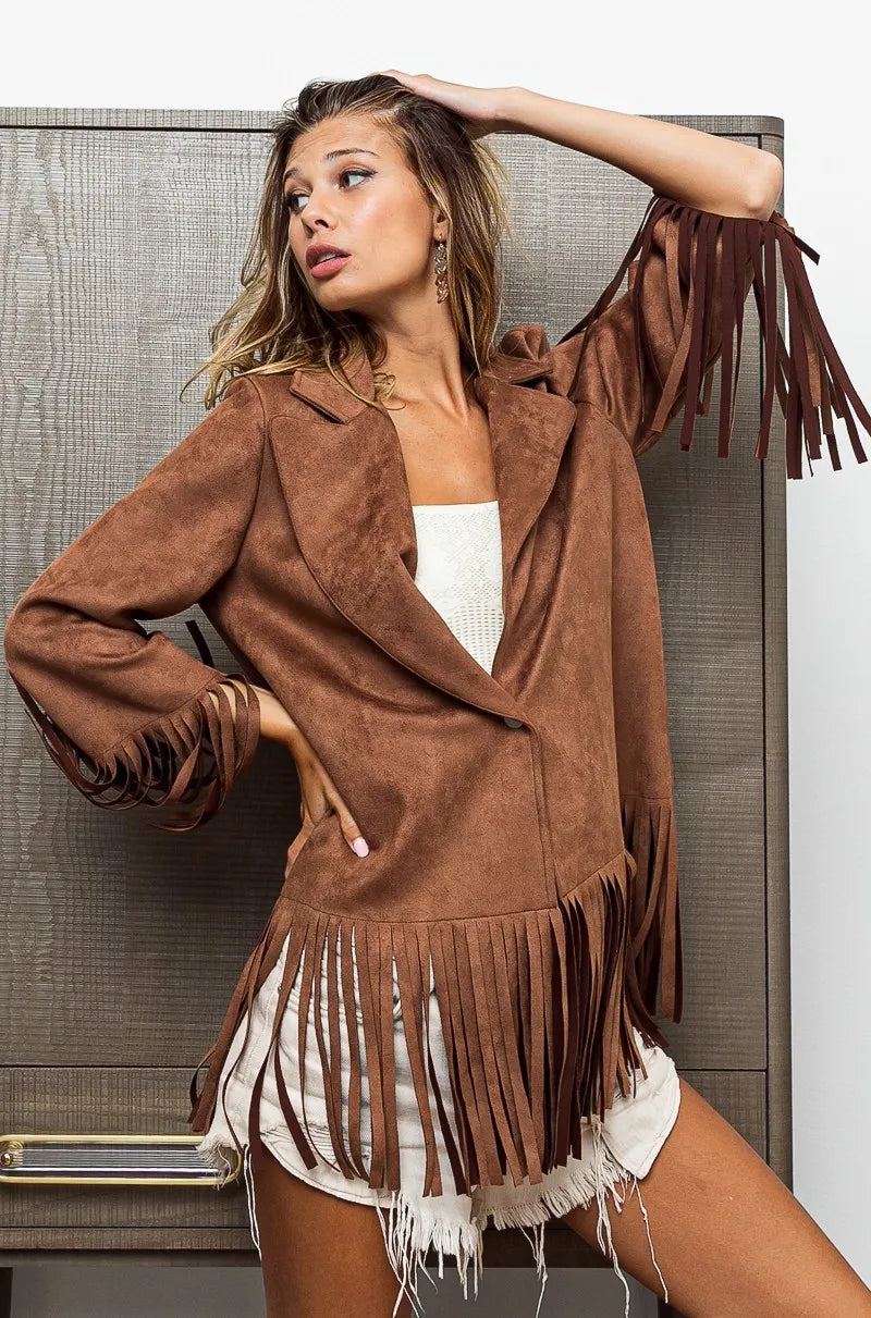BiBi Single Blazer with Fringed Hem | Jackets Daverri Fashions
