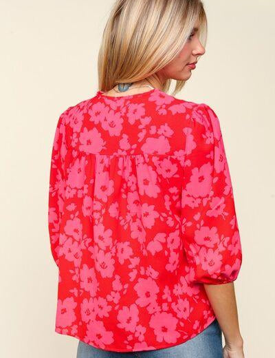 Haptics Full Size Ribbon Bow Floral Balloon Sleeve Blouse | Blouses Daverri Fashions