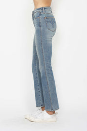 Judy Blue Full Size Tummy Control Back Embroidered Pocketed Bootcut Jeans Plus Size | Daverri Fashions