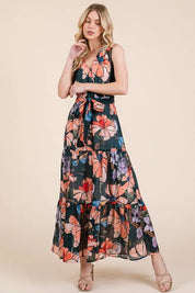 Lime 'N' Chili Floral Print Sleeveless Tie Waist Maxi Dress | Daverri Fashions