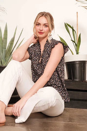 Lime 'N' Chili Multi Dot Print Sleeveless Button Down Blouse | Daverri Fashions