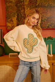 BiBi Cactus Embroidered Fleece Sweatshirt | Daverri Fashions