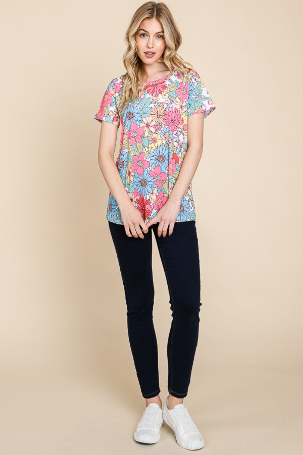 BOMBOM Floral Short Sleeve T-Shirt | Daverri Fashions