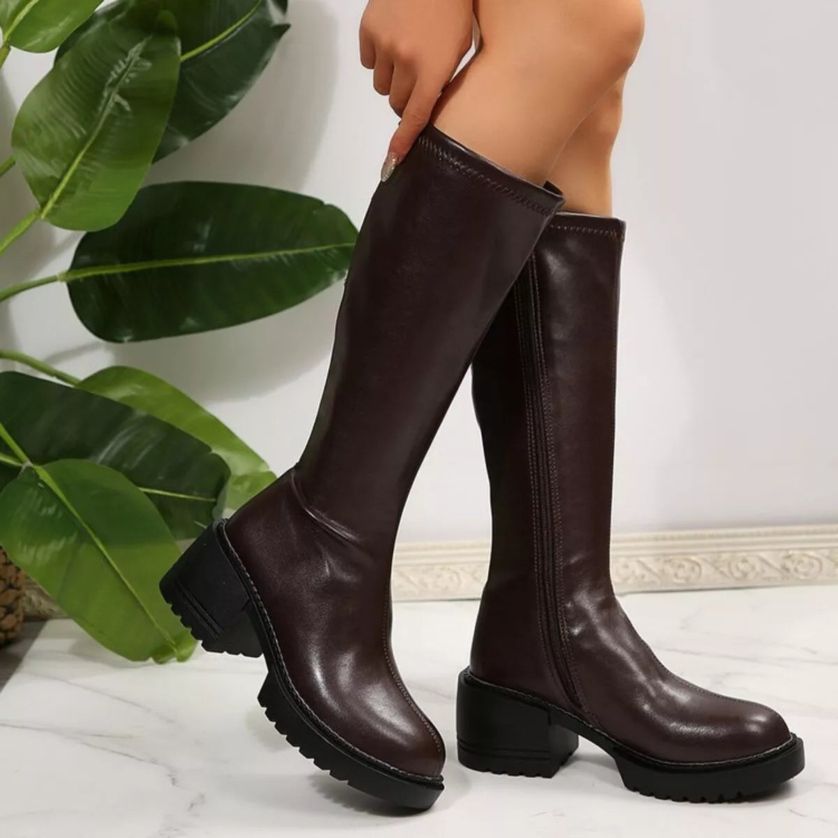 Round Toe Block Heels Boots | Boots Daverri Fashions