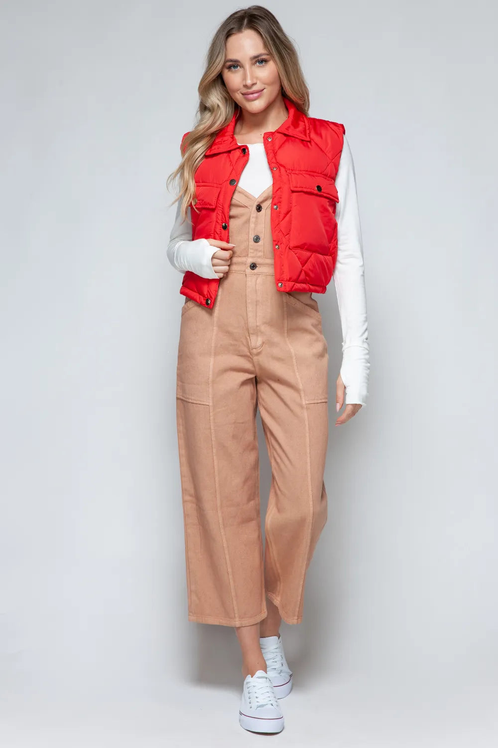 Snobbish Snap Down Quilted Crop Vest | Vest Jackets Daverri Fashions