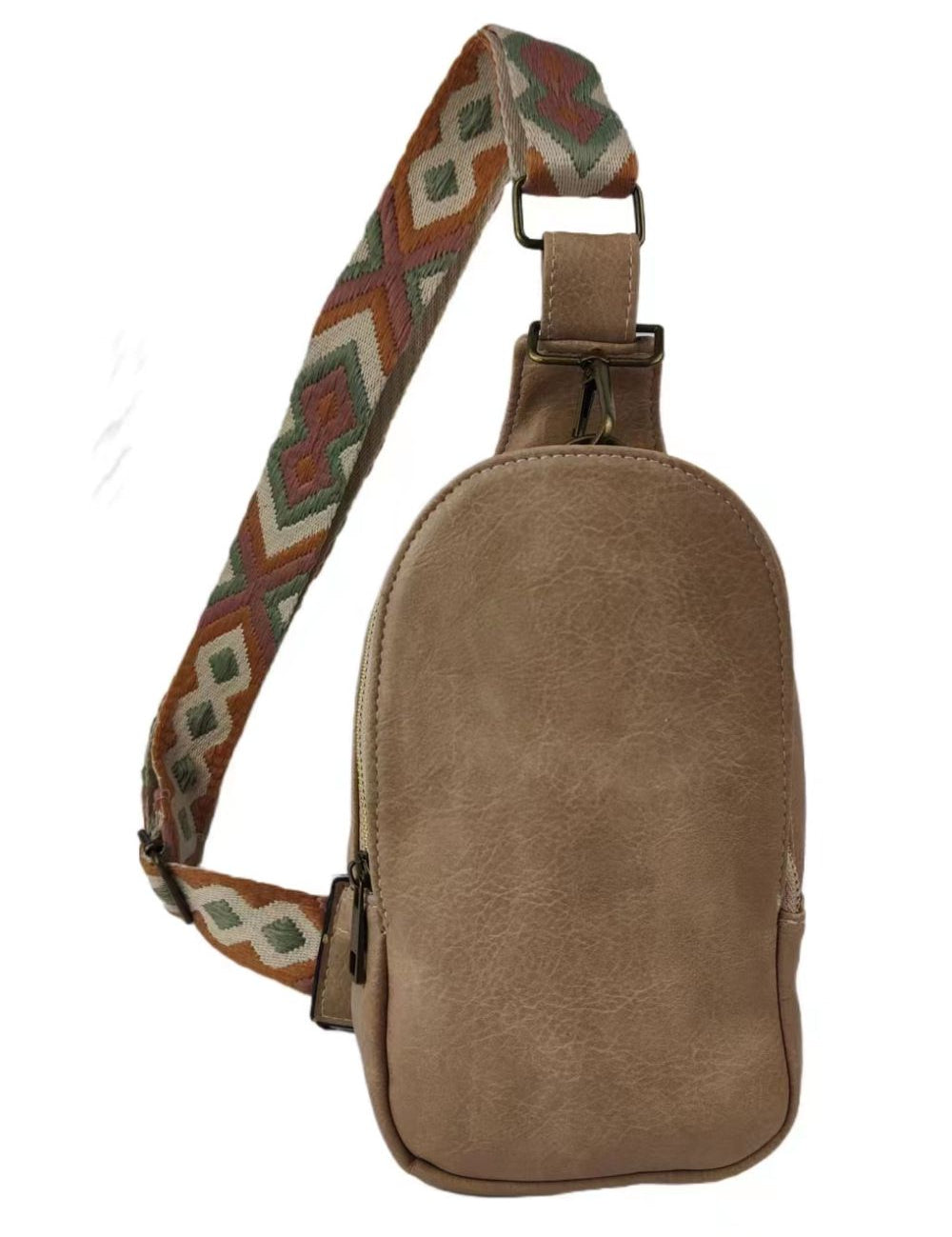 Khaki One Size Abstract Pattern Adjustable Strap Vegan Leather Sling Bag | Cross Body Bags Daverri Fashions