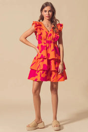 SO ME Floral V Neck Layered Dress with Elasticized Waist | Daverri Fashions