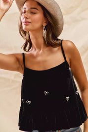 SO ME Holiday Velvet Ribbon Rhinestone Christmas Top | Tops Daverri Fashions