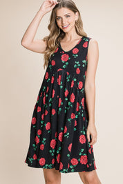 BOMBOM Floral Ruched Tank Dress | Daverri Fashions