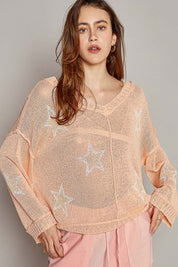 POL V-Neck Long Sleeve Star Print Knit Top | Tops Daverri Fashions