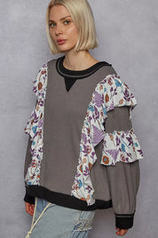POL Round Neck Sweater with Floral Ruffle Detail | Sweaters Daverri Fashions