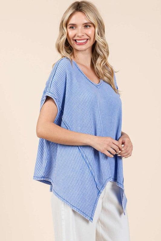 Mittoshop Mineral Wash Waffle Knit Pointed Hem Oversized Top | Tops Daverri Fashions