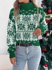 Christmas Snowflake Turtleneck Long Sleeve Sweater | Sweaters Daverri Fashions