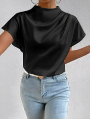 Mock Neck Short Sleeve Blouse | Blouses Daverri Fashions