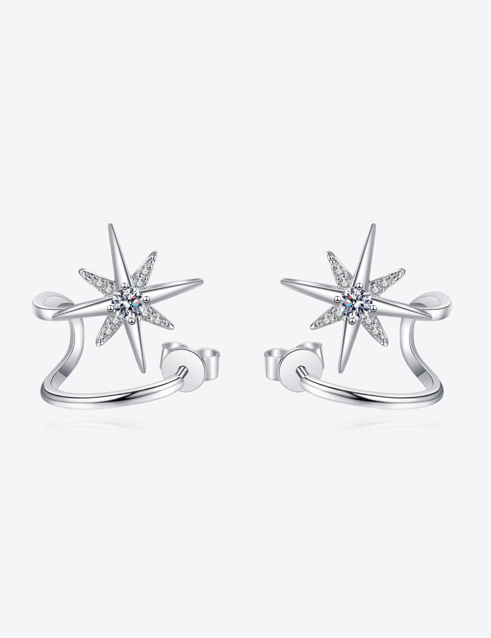 Moissanite Star Rhodium-Plated Earrings | Earrings Daverri Fashions
