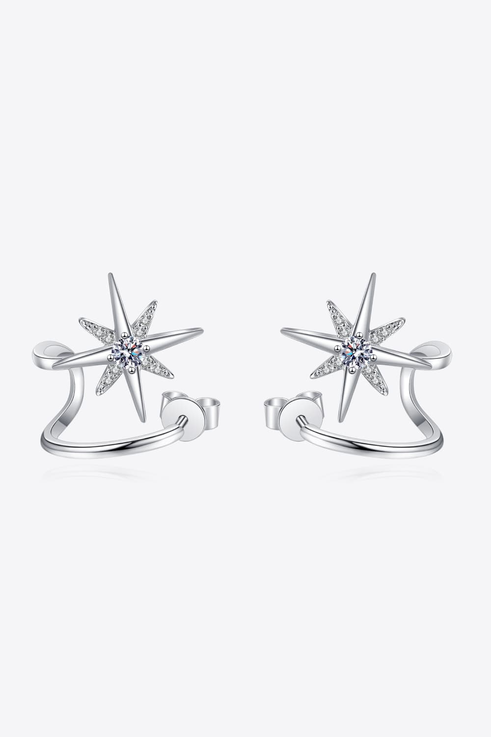 Moissanite Star Rhodium-Plated Earrings | Earrings Daverri Fashions