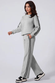 Side Striped Round Neck Top and Pants Active Set | Loungewear Sets Daverri Fashions
