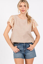 Ces Femme Round Neck Floral Short Sleeve Top | Tops Daverri Fashions