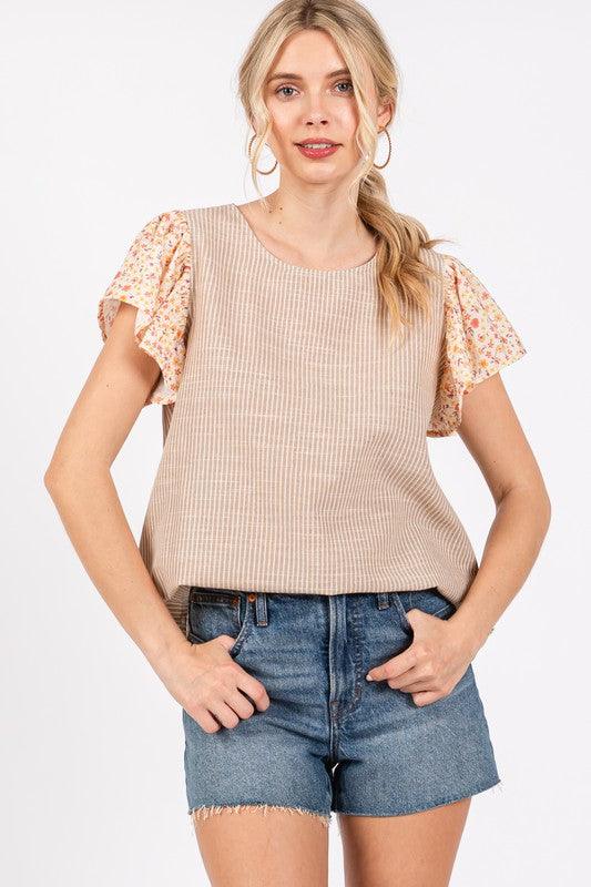 Ces Femme Round Neck Floral Short Sleeve Top | Tops Daverri Fashions