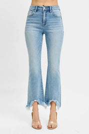 RISEN Full Size High Rise Crop Bootcut Fray Hem Jeans Plus Size | Daverri Fashions