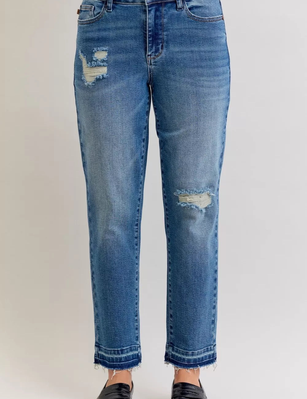 MD Judy Blue Full Size Mid Rise Bf Patch & Repair Destroy Release Hem Jeans Plus Size | Jeans Daverri Fashions