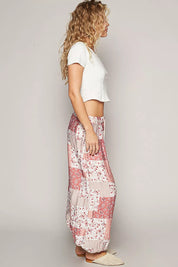 POL Drawstring Floral Patchwork Wide leg Pants | Pants Daverri Fashions