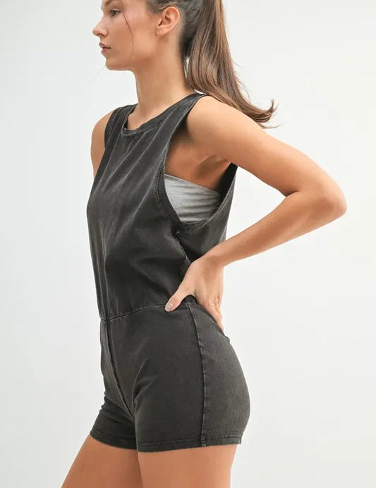 MONO B Mineral Wash Vintage Romper | Rompers Daverri Fashions