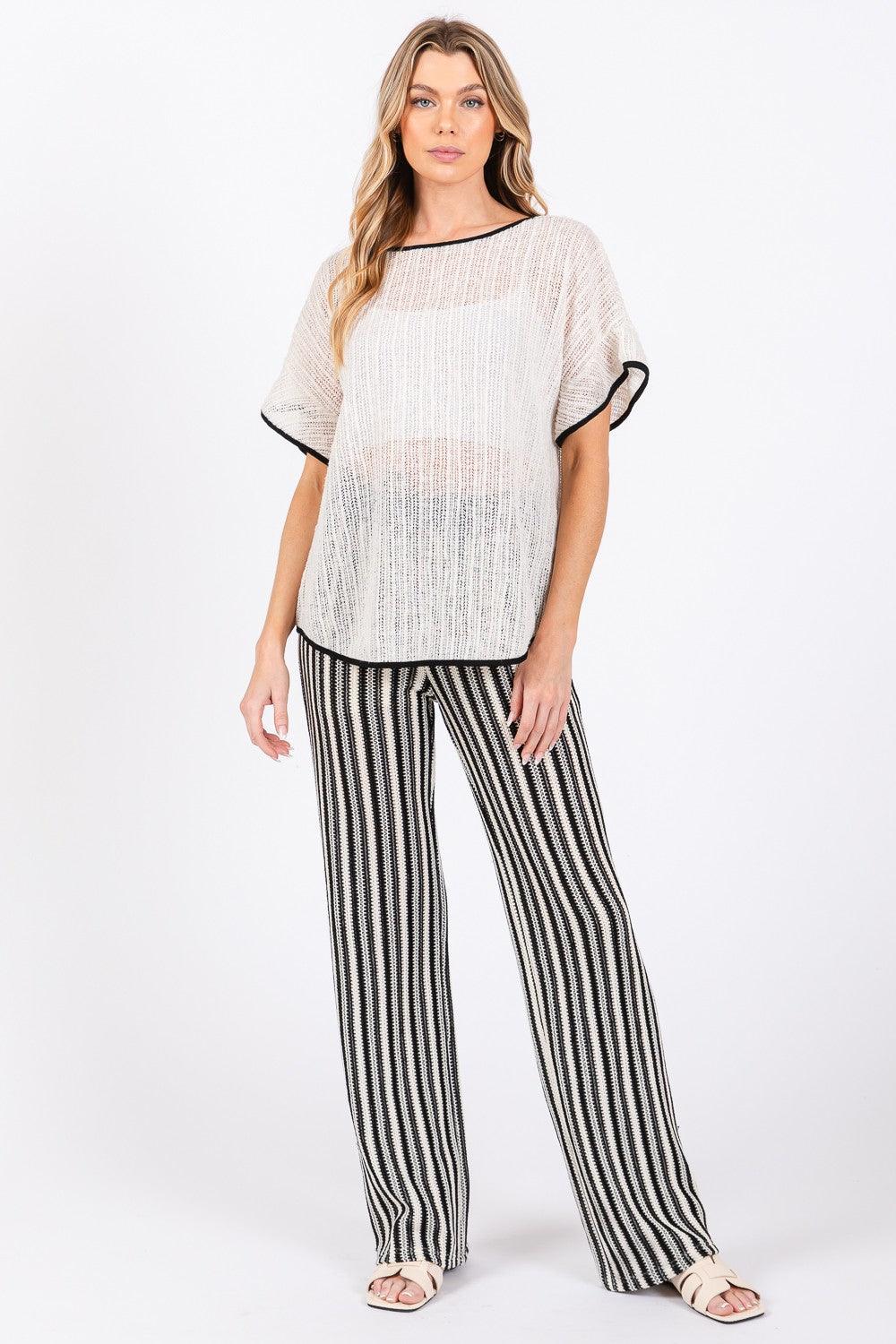 GeeGee Contrast Trim Short Sleeve Knit Cover Up | Cover-Ups Daverri Fashions