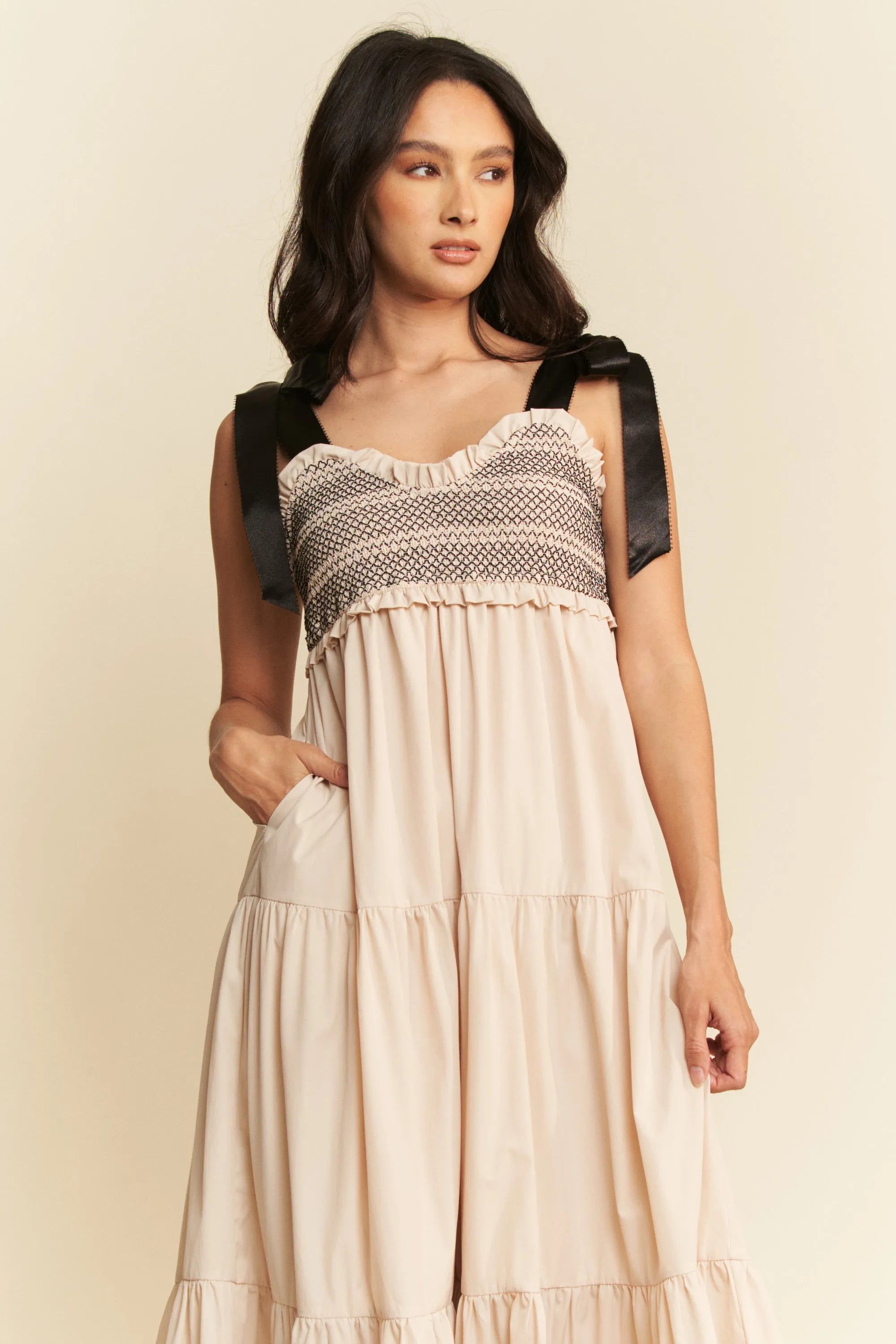 Davi & Dani Multi Contrast Smocked Bodice Straps Maxi Dress | Maxi Dresses Daverri Fashions