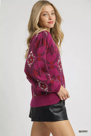 Umgee Boho Patterned Long Sleeve Sweater | Sweaters Daverri Fashions