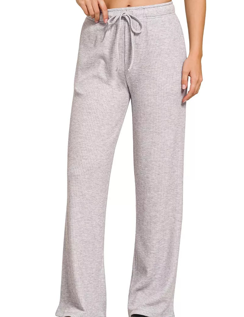 H GREY Ribbed Drawstring Lounge Pants Heather Grey | Loungewear Bottoms Daverri Fashions