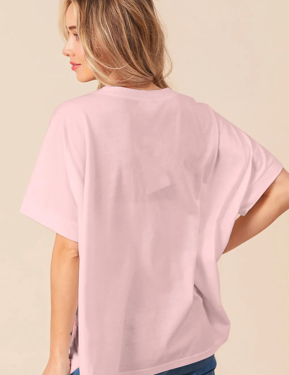 BiBi Sequin Bow Patch Short Sleeve T-Shirt Pink | T-Shirts Daverri Fashions