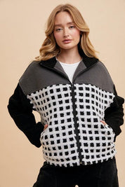 Annie Wear Plaid Zip Up Drop Shoulder Sherpa Jacket | Jackets Daverri Fashions