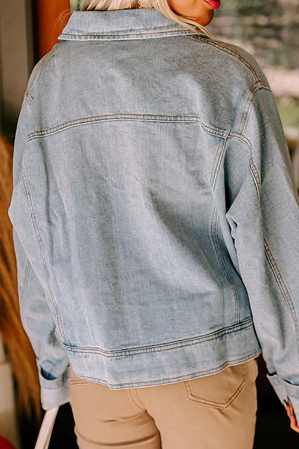 Zip Up Drop Shoulder Denim Jacket | Denim Jackets Daverri Fashions