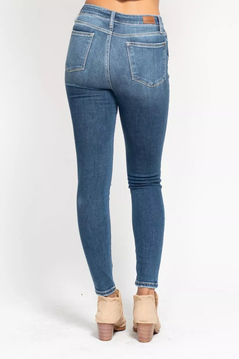 Judy Blue Full Size High Rise Button Fly Skinny Jeans Plus Size | Jeans Daverri Fashions