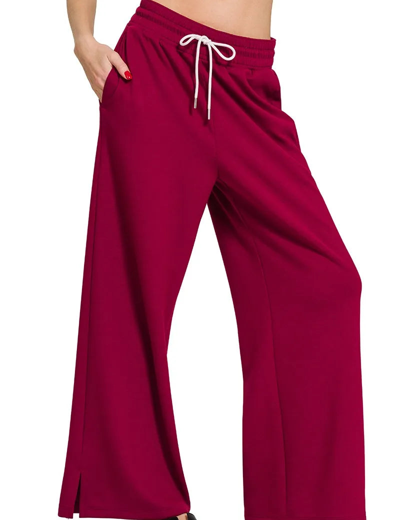 Zenana Scuba Drawstring Pants Cabernet | Loungewear Bottoms Daverri Fashions