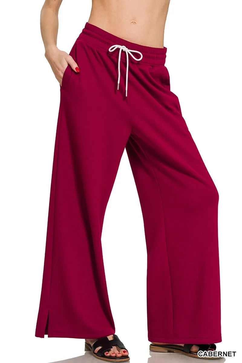 Zenana Scuba Drawstring Pants Cabernet | Loungewear Bottoms Daverri Fashions
