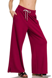 Zenana Scuba Drawstring Pants Cabernet | Loungewear Bottoms Daverri Fashions