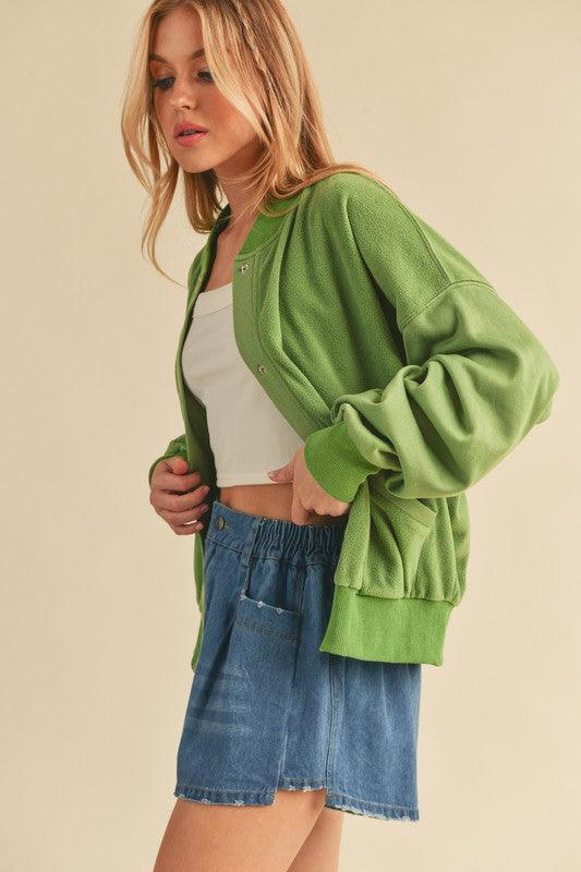 Aemi + Co Snap Down Drop Shoulder Brushed Jacket | Jackets Daverri Fashions