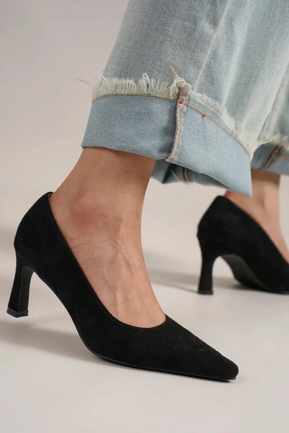 Black Beast Fashion Faux Suede Point Toe Pumps | Heels Daverri Fashions