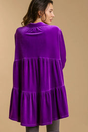 Umgee Full Size Button Down Tiered Back High Low Shirt | Daverri Fashions