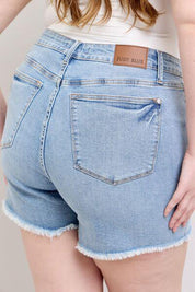 Judy Blue Tummy Control Raw Hem Denim Shorts | Denim Shorts Daverri Fashions